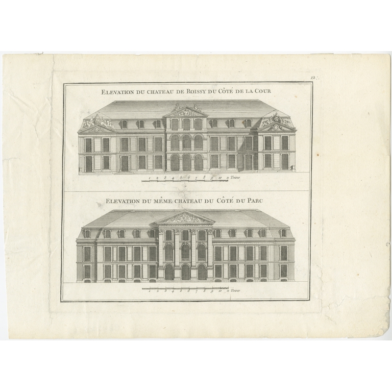 Pl. 12 Antique Print of Chateau de Roissy by Le Rouge (1776)