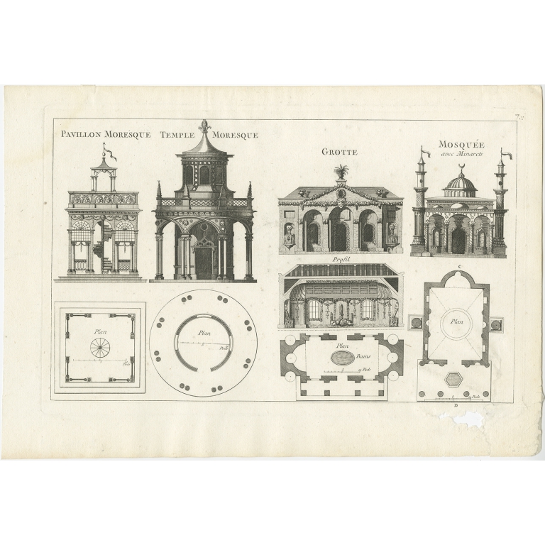 Pl. 7 Antique Print of Moorish garden elements by Le Rouge (1776)
