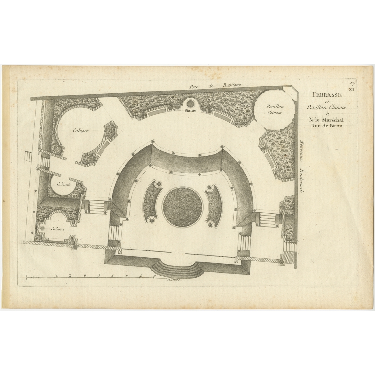 Pl. 17 Antique Print of a Chinese garden and Pavilion by Le Rouge (1776)