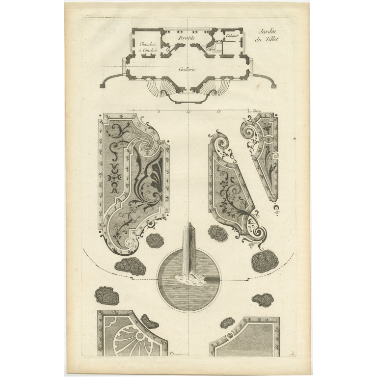 Pl. 14 Antique Print of the Garden of Hôtel du Tillet by Le Rouge (1776)