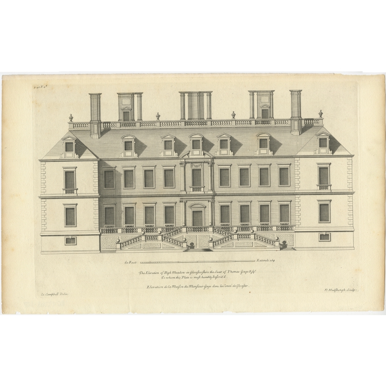Antique Print of the Highmeadow House by Campbell (1725)
