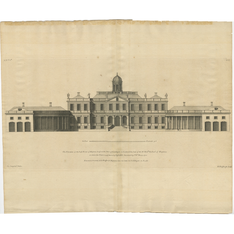 Antique Print of Hopetoun House by Campbell (1725)