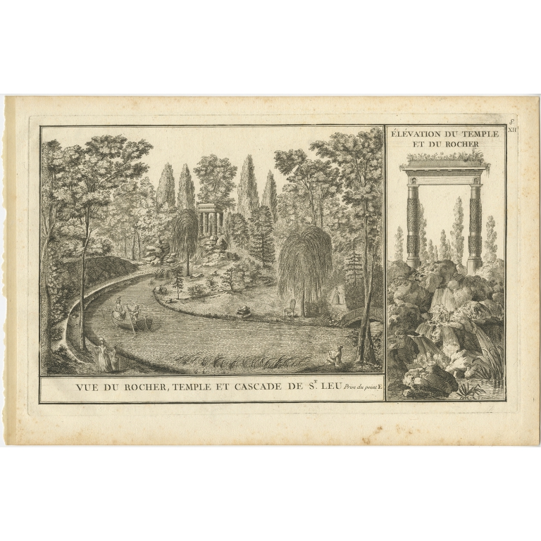 Pl. 8 Antique Print of the Waterfall of Saint-Leu by Le Rouge (1776)