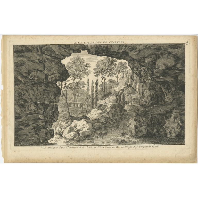 Pl. 4 Antique Print of a Cave in Saint-Leu-Taverny by Le Rouge (c.1785)