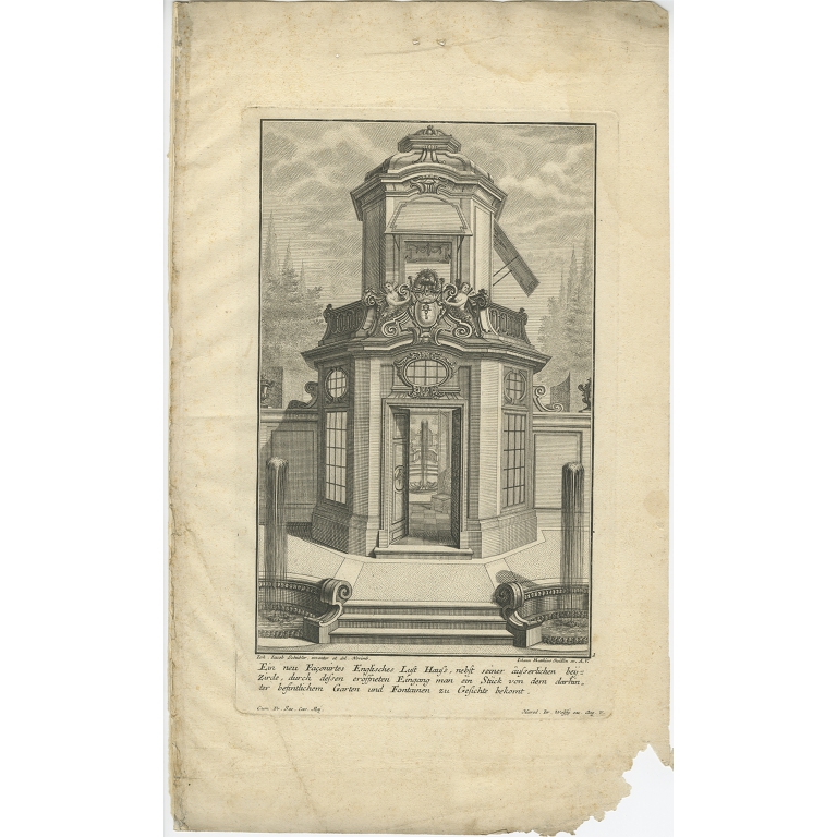 Pl. 1 Antique Print of an English Pavilion by Schübler (c.1724)