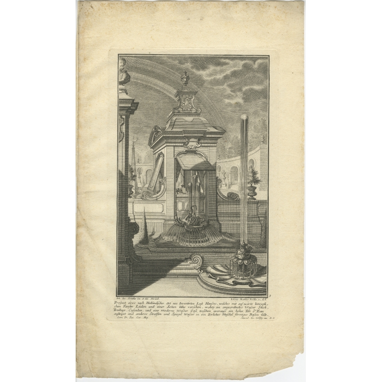 Pl. 3 Antique Print of a Dutch Pavilion by Schübler (c.1724)
