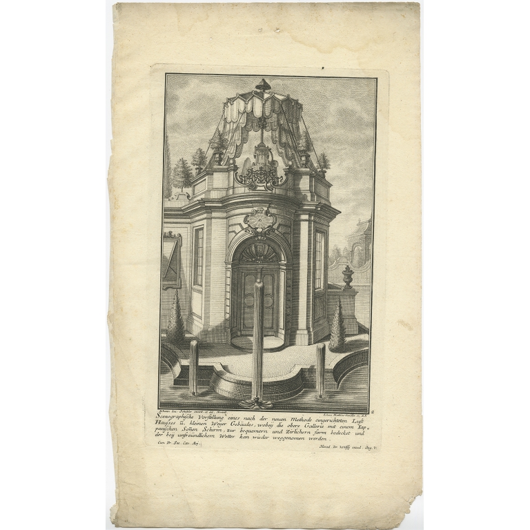 Pl. 2 Antique Print of a Garden Pavilion by Schübler (c.1724)