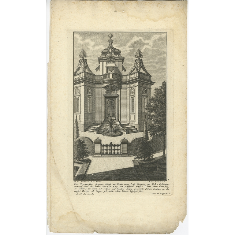 Pl. 4 Antique Print of a French garden summer house by Schübler (c.1724)
