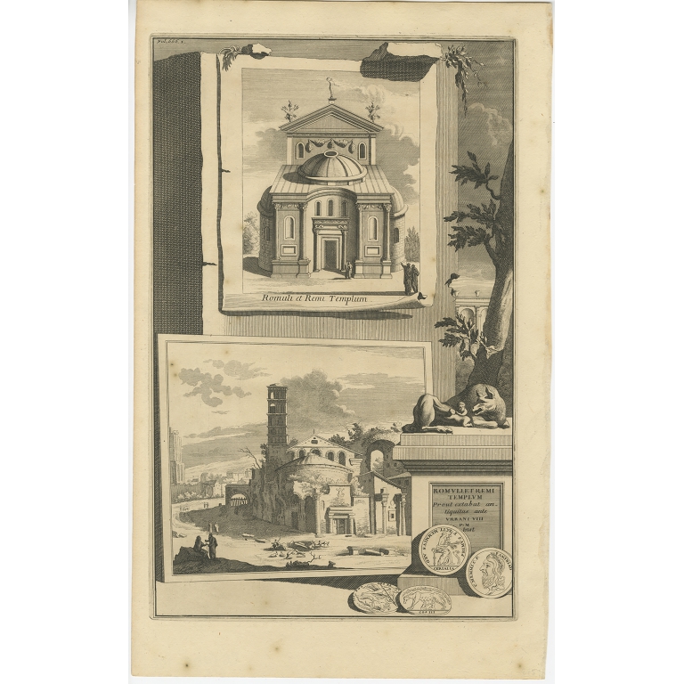 Antique Print of the Temple of Romulus in Rome (c.1705)