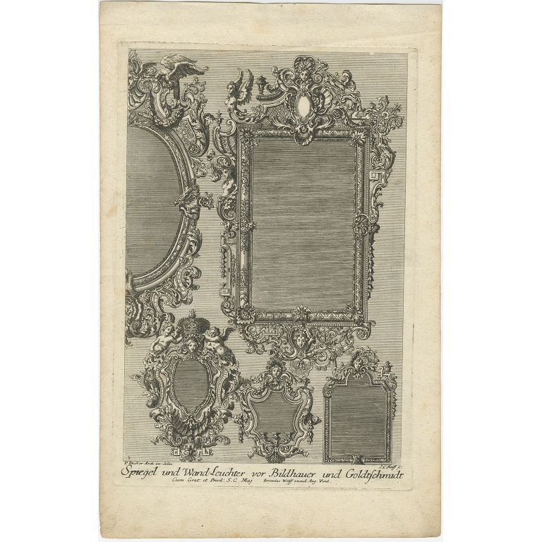 Antique Print of various Mirrors (c.1700)