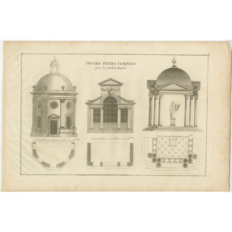Pl. 8 Antique Print of various Garden Temples by Le Rouge (c.1785)