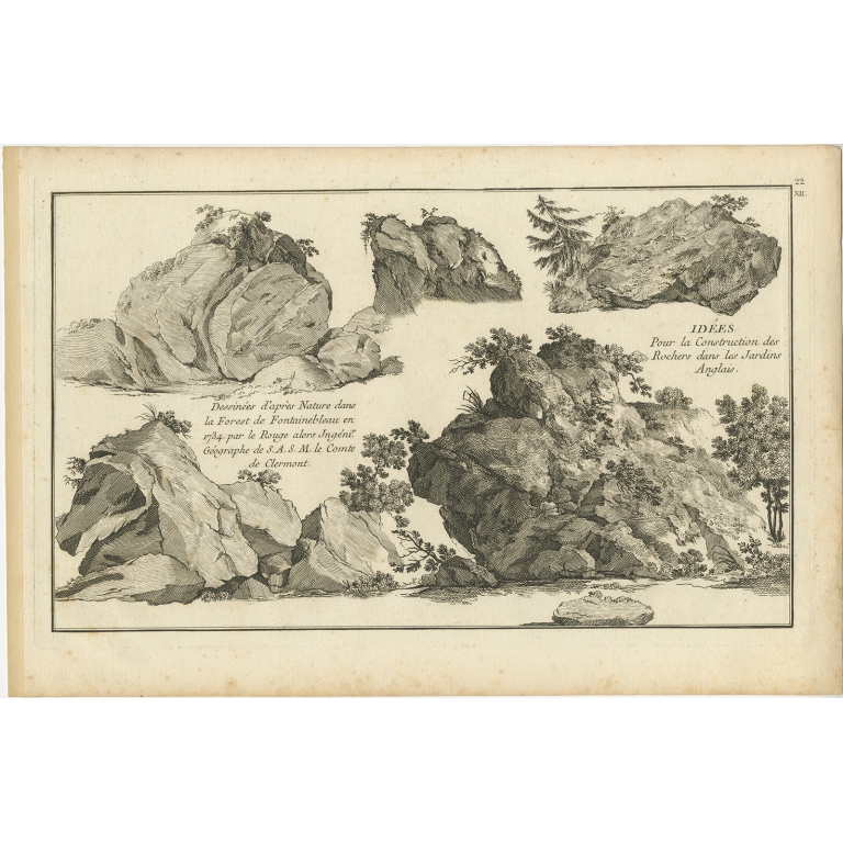 Pl. 22 Antique Print of various Rock formations by Le Rouge (c.1785)