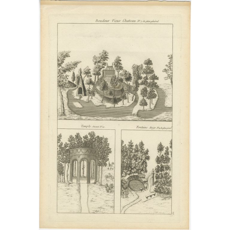 Pl. 19 Antique Print of the Garden of a Castle by Le Rouge (c.1785)