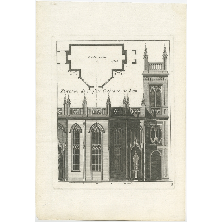 Pl. 26 Antique Print of the Gothic Church of Kew by Le Rouge (c.1785)