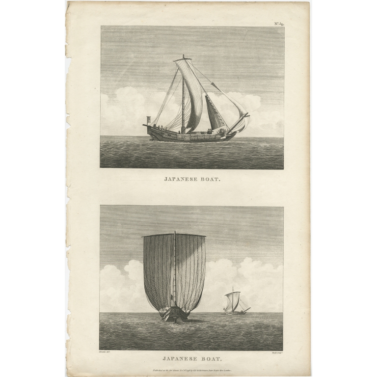 Antique Print of Japanese Boats by Heath (1799)