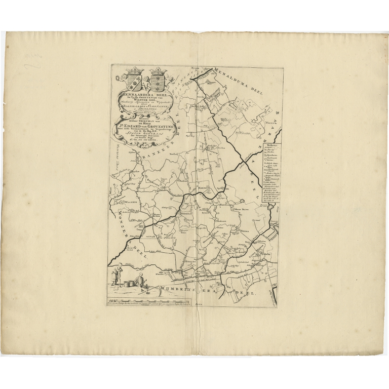 Antique Map of the Hennaarderadeel township (Friesland) by Halma (1718)
