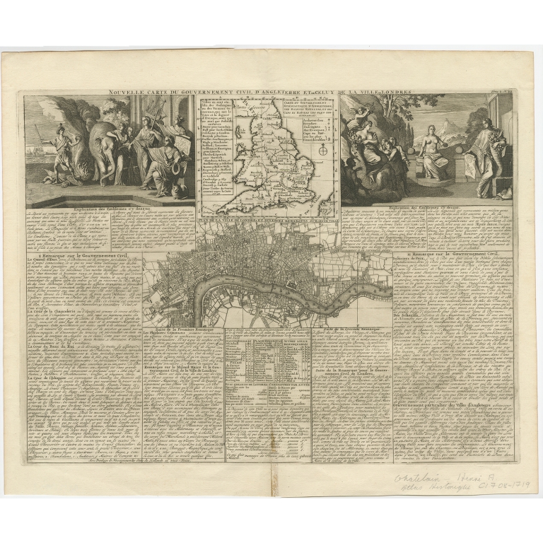 Antique Map of England and London by Chatelain (c.1720)