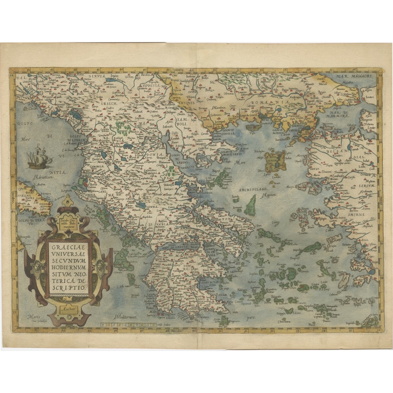 Antique Map of Greece by Ortelius (c.1609)