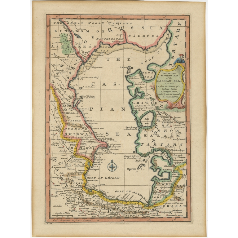 Antique Map of the Caspian Sea by Bowen (1747)