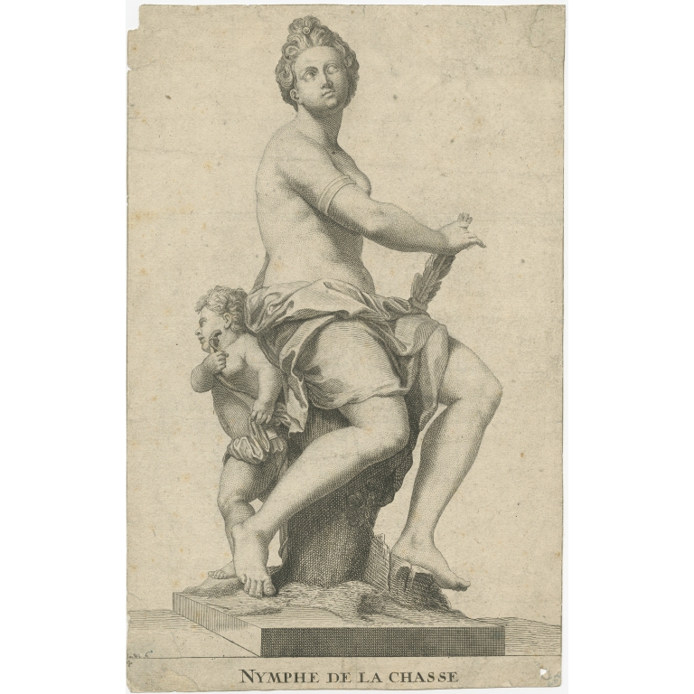 Antique Print of a Hunting Nymph (c.1740)