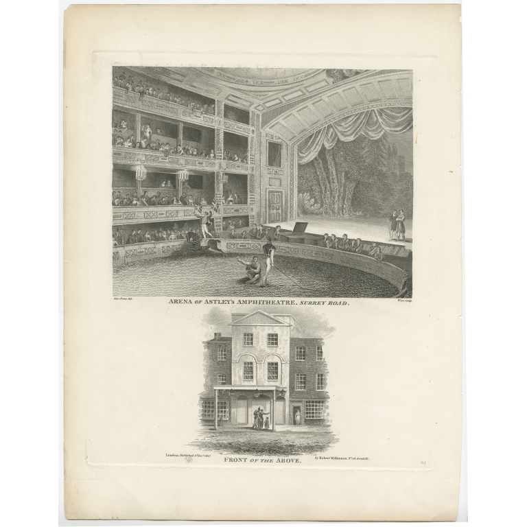 Antique Print of Astley's Amphitheatre by Wilkinson (1815)