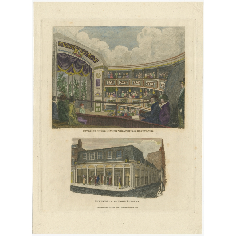 Antique Print of the Olympic Theatre by Wilkinson (1816)