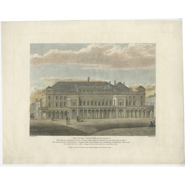 Antique Print of the King's Theatre (Haymarket) by Wilkinson (1820)