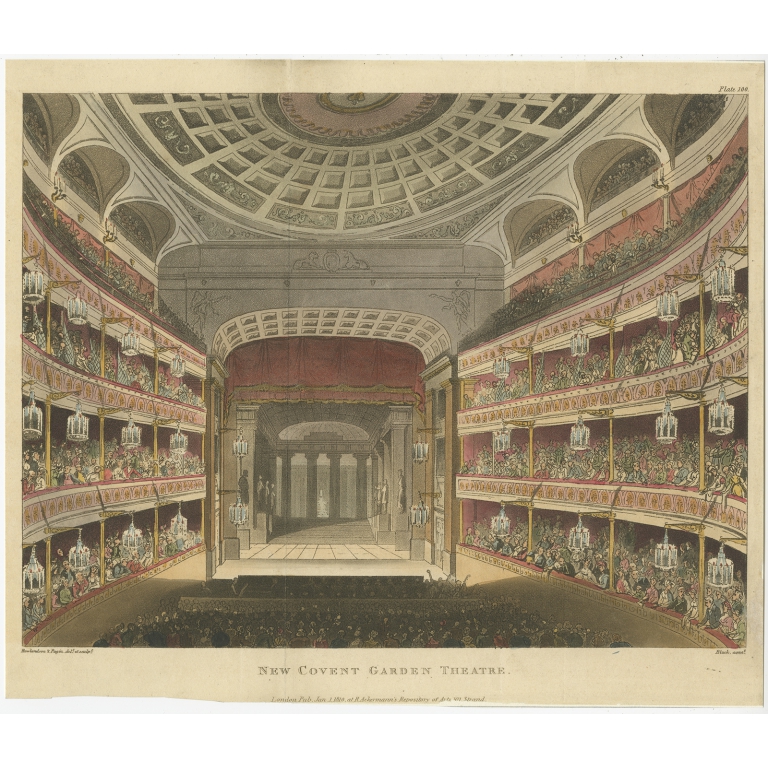 Antique Print of the Royal Opera House by Ackermann (1810)