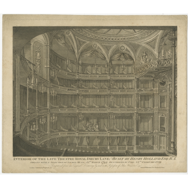 Antique Print of Theatre Royal Drury Lane by Wilkinson (1820)