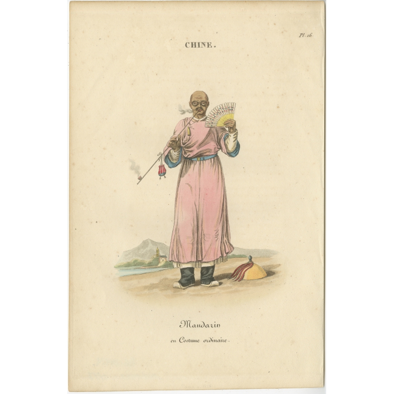 Antique Print of a Mandarin in traditional dress (c.1820)