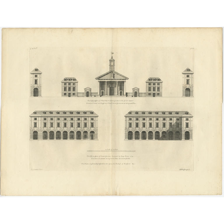 Antique Print of the West Facade of Covent Garden by Campbell (1725)