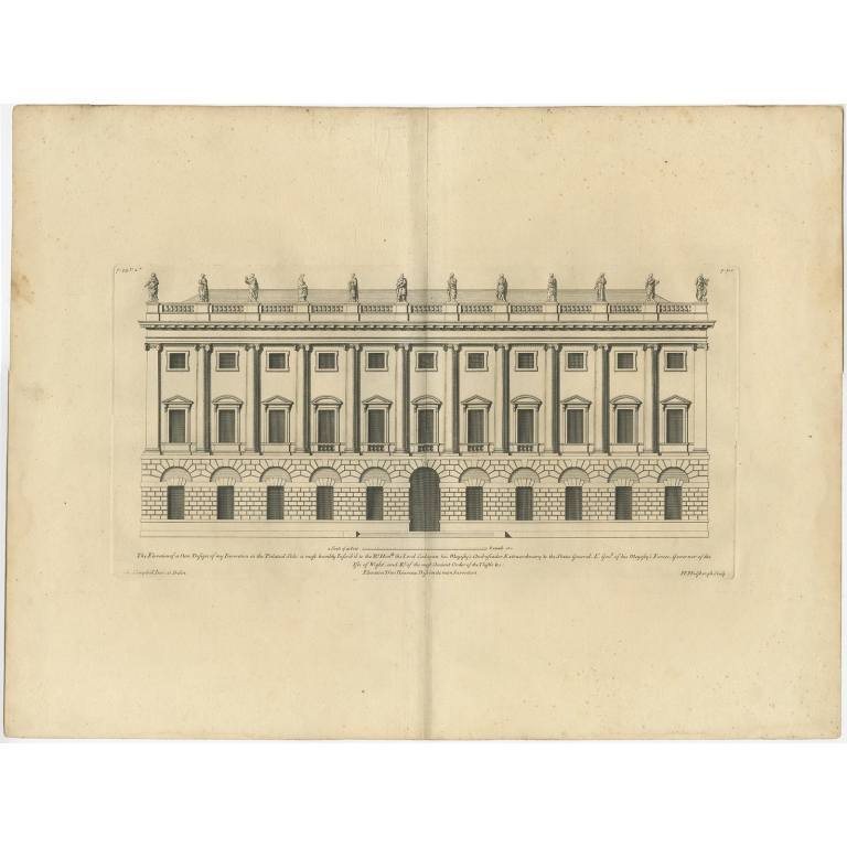 Antique Print of the Elevation of a New Design dedicated to Lord Cadogan by Campbell (1725)