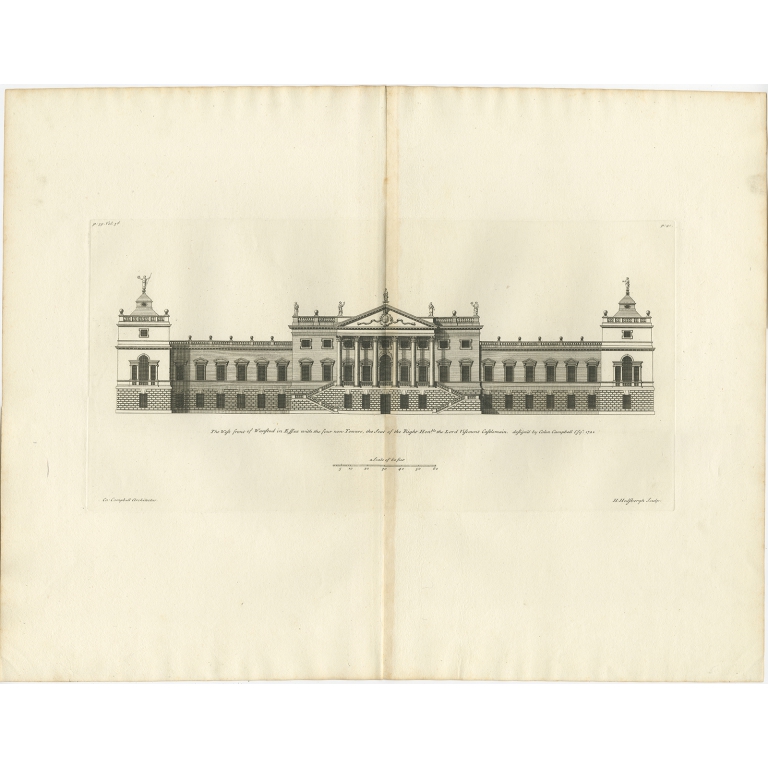 Antique Print of Wanstead House by Campbell (1725)