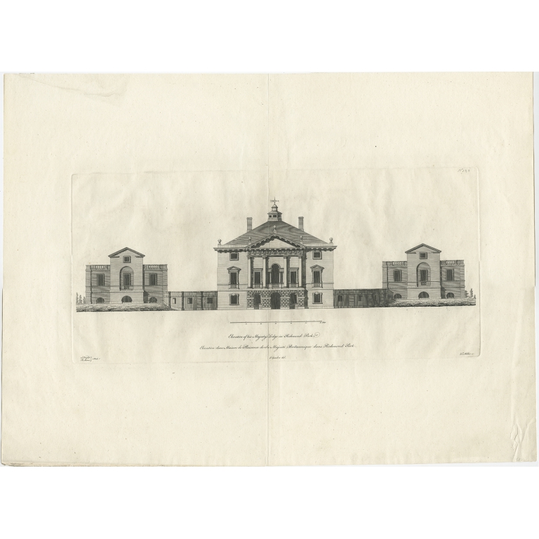 Antique Print of White Lodge by Gandon (c.1770)
