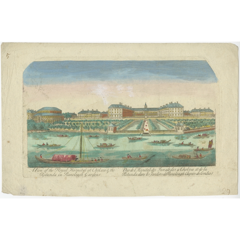 Antique Print of Royal Hospital Chelsea and Ranelagh Gardens (c.1750)