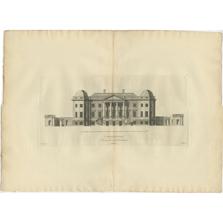 Antique Print of Foremarke Hall by Woolfe (c.1770)