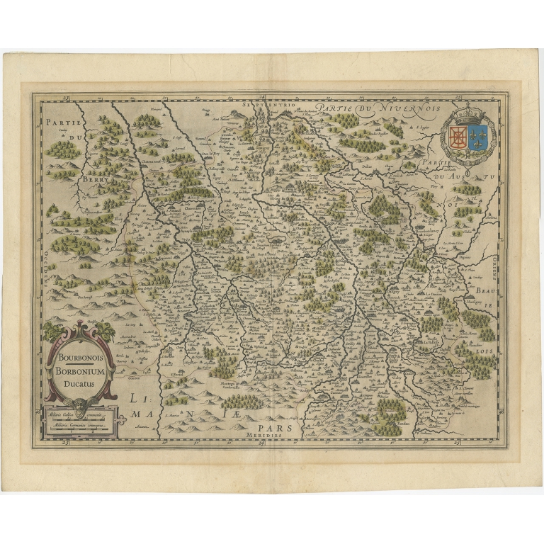 Antique Map of the Bourbonnais region by Mercator (c.1630)