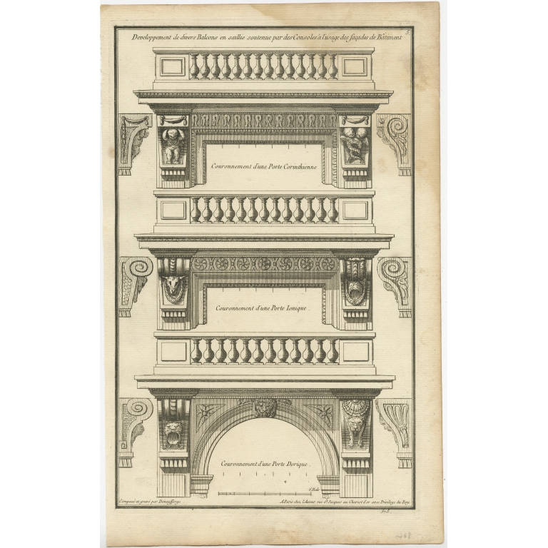 Pl. 5 Antique Architecture Print of various Wall Ornaments by Neufforge (c.1770)