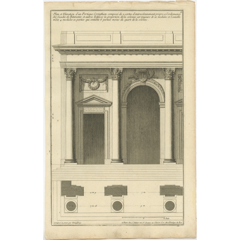 Pl. 4 Antique Architecture Print of a Corinthian Portico by Neufforge (c.1770)