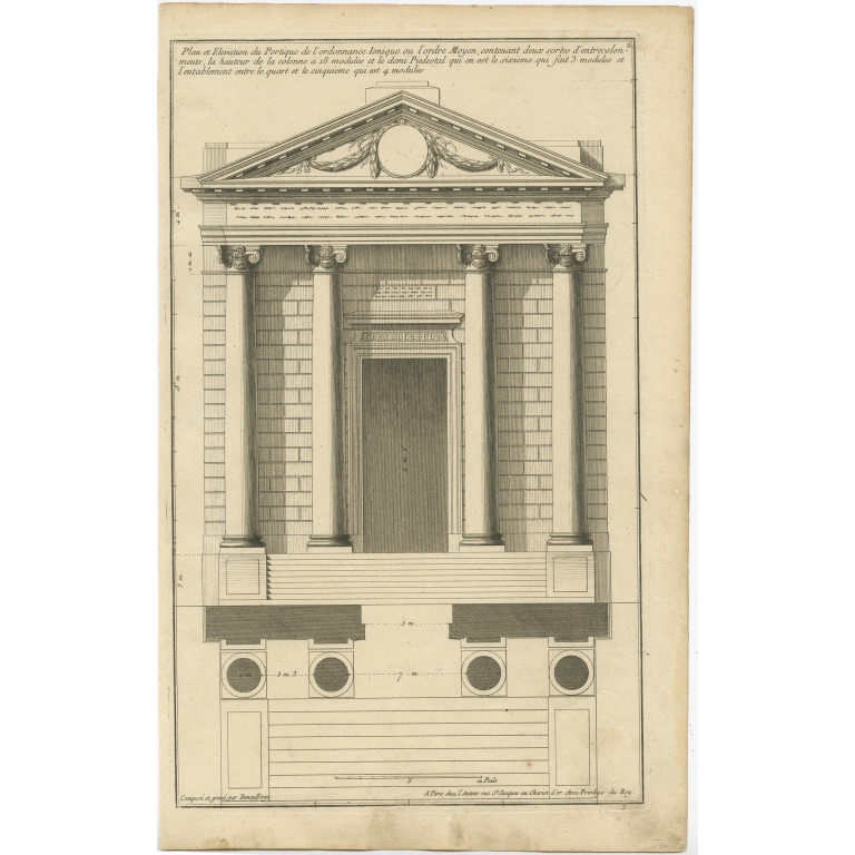 Pl. 2 Antique Architecture Print of an Ionic Portico by Neufforge (c.1770)