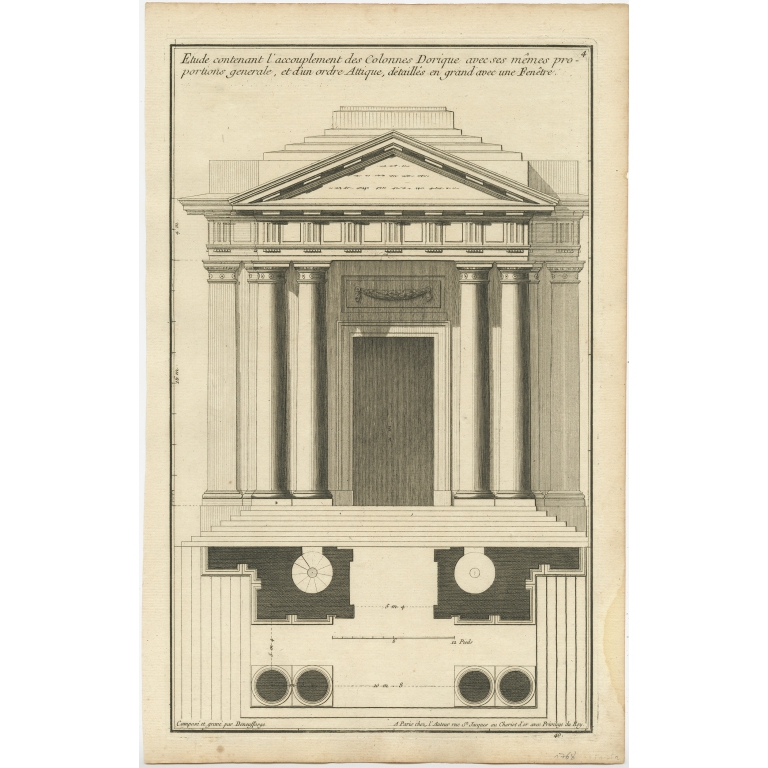 Pl. 4 Antique Architecture Print of Doric Columns by Neufforge