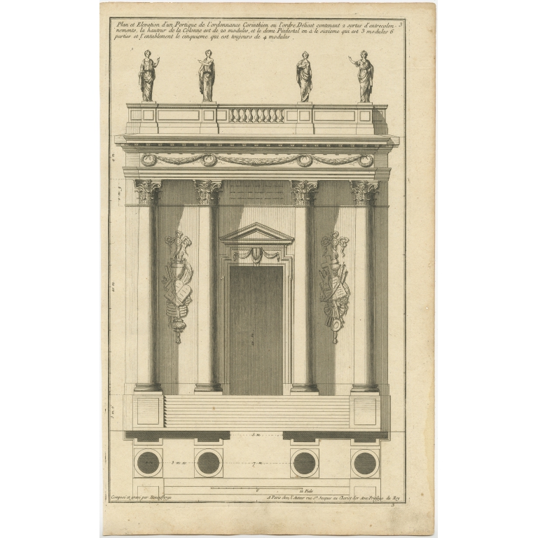 Pl. 3 Antique Architecture Print of a Corinthian Portico by Neufforge (c.1770)