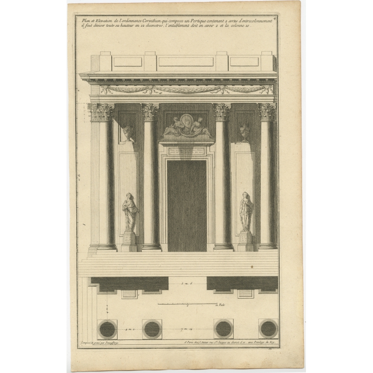 Pl. 4 Antique Architecture Print of a Corinthian Portico by Neufforge (c.1770)
