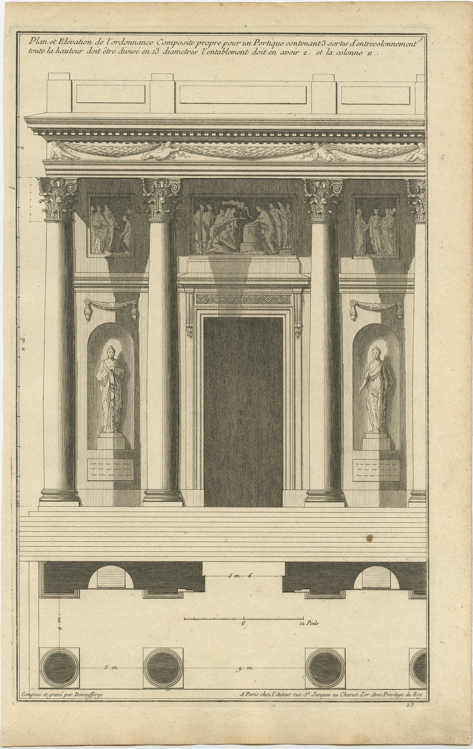 Pl. 5 Antique Architecture Print of a Composite Portico by Neufforge