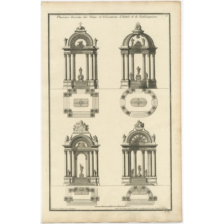 Pl. 4 Antique Architecture Print of Altars by Neufforge (c.1770)