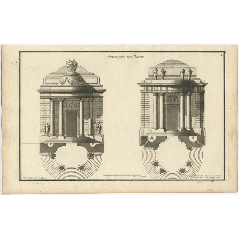 Pl. 2 Antique Architecture Print of two Chapels by Neufforge (c.1770)