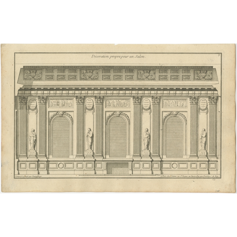 Pl. 3 Antique Architecture Print of the Design of a Lounge by Neufforge (c.1770)