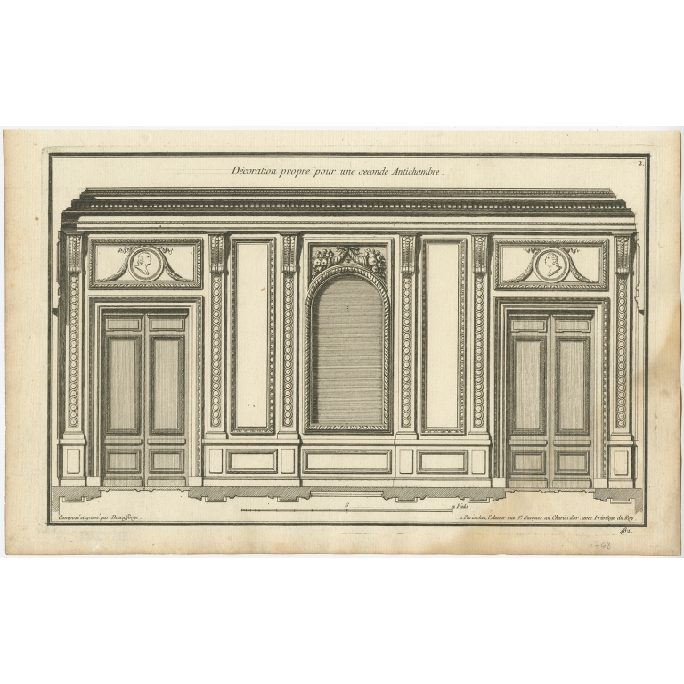 Pl. 2 Antique Architecture Print of the Design of an Anteroom by Neufforge (c.1770)