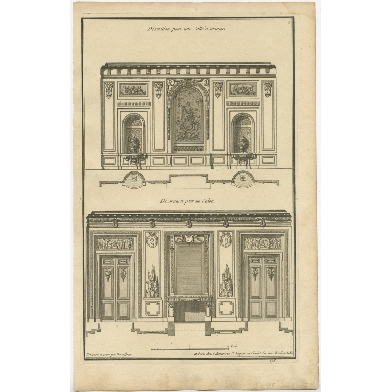 Pl. 2 Antique Architecture Print of a Dining Room and Lounge by Neufforge (c.1770)