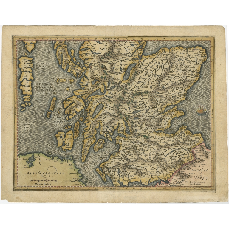 Antique Map of Southern Scotland by Mercator (c.1600)